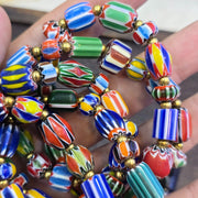Lot 5 pcs chevron multilayer glass beads with bronze spacer beads bracelet.