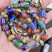 Lot 5 pcs chevron multilayer glass beads with bronze spacer beads bracelet.
