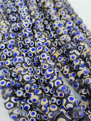 Black Skunk Venetian, Italian-Inspired Millefiori Beads, Thousand-Eye Blue Strand - Handmade Cobalt Glass