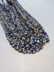 Black Skunk Venetian, Italian-Inspired Millefiori Beads, Thousand-Eye Blue Strand - Handmade Cobalt Glass