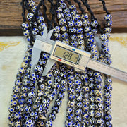 Black Skunk Venetian, Italian-Inspired Millefiori Beads, Thousand-Eye Blue Strand - Handmade Cobalt Glass