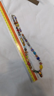 Vintage handmade face bead mix chevron glass beaded necklace #2.