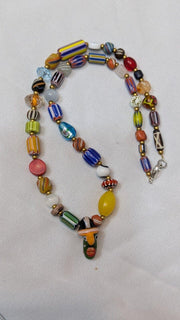 Vintage handmade face bead mix chevron glass beaded necklace #2.