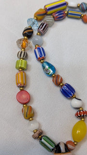 Vintage handmade face bead mix chevron glass beaded necklace #2.