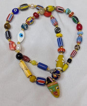 Vintage handmade face bead mix chevron glass beaded necklace #1.
