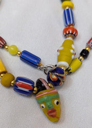 Vintage handmade face bead mix chevron glass beaded necklace #1.