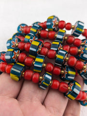 8mm antique venetian cranberry red white heart chevron beads bracelet