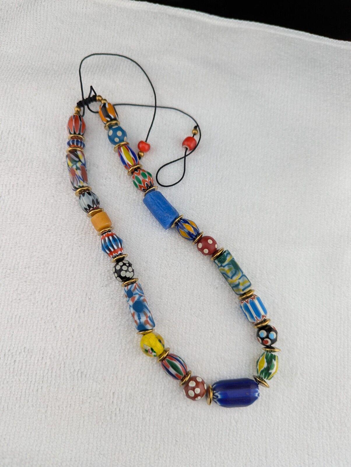 African style floral and chevron glass beads necklaceGift