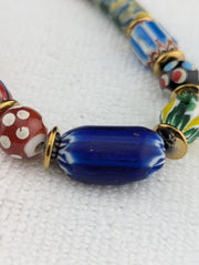 African style floral and chevron glass beads necklace.