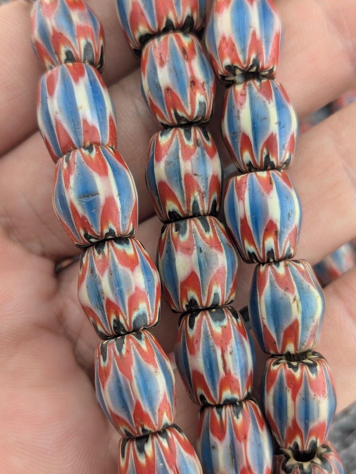 Vintage old chevron venetian inspired multilayers 11mm glass beads necklaceGift