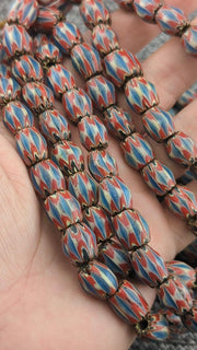 Vintage old chevron venetian inspired multilayers 11mm glass beads necklace.