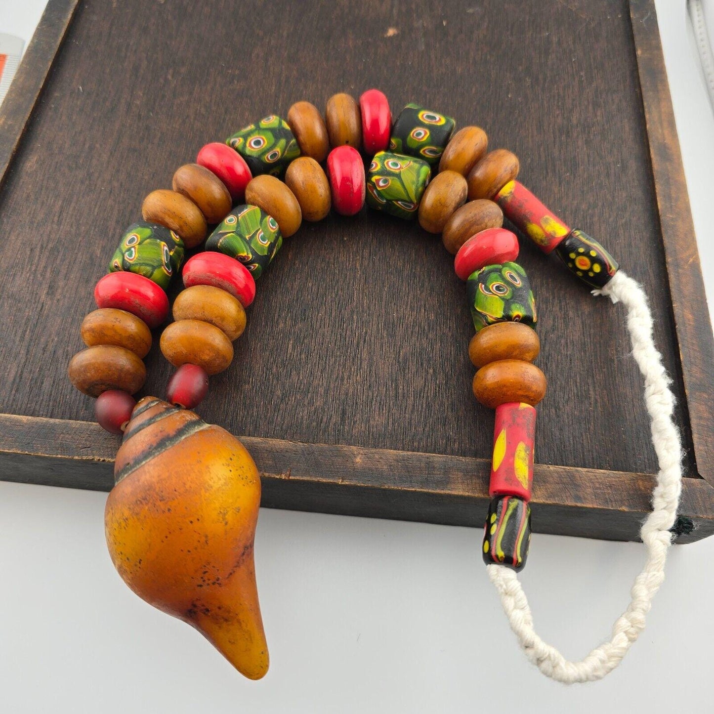 Moroccan handcrafted resin amber and glass vintage jewelry african necklace