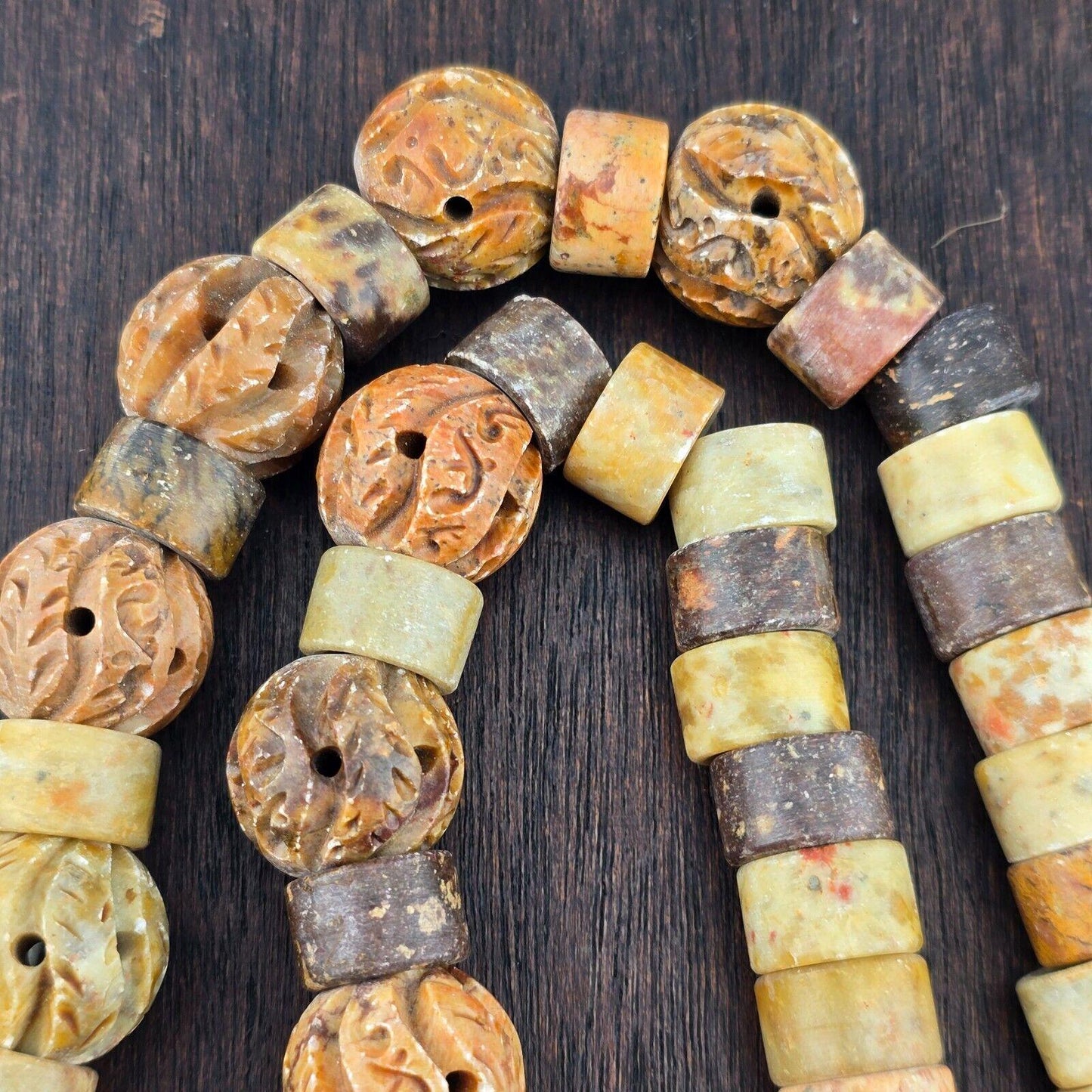 Antique african carving stone jade jasper beads necklace