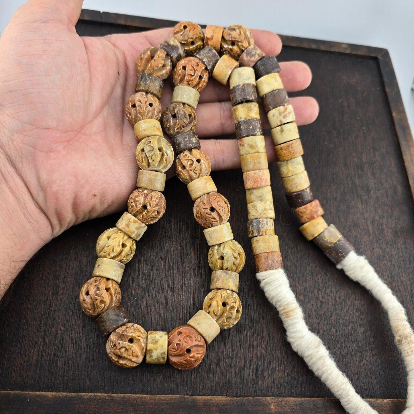 Antique african carving stone jade jasper beads necklace
