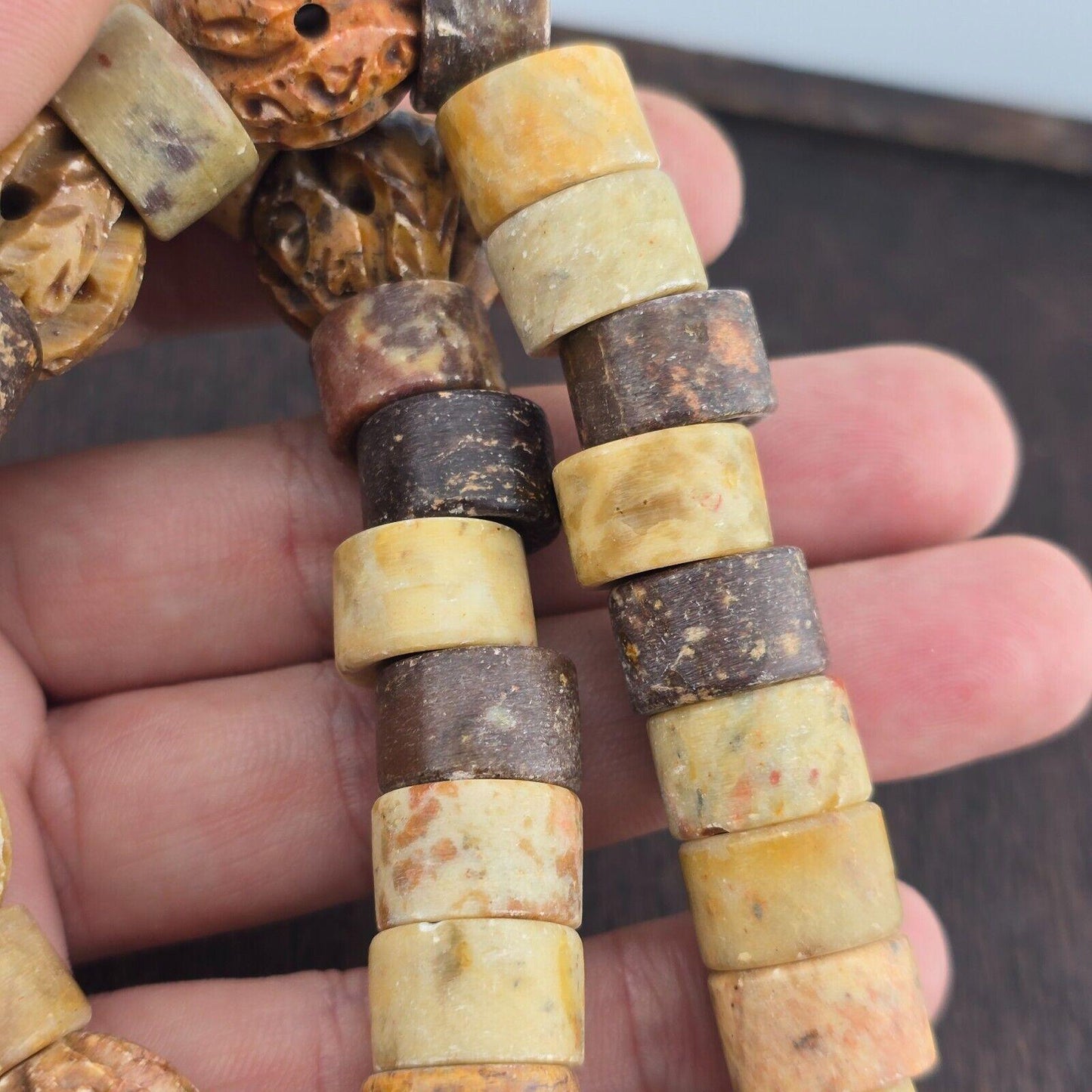 Antique african carving stone jade jasper beads necklace