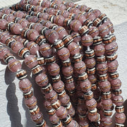 Vintage aventurine millefiori black pink fancy glass beads 13mm 24" necklace.