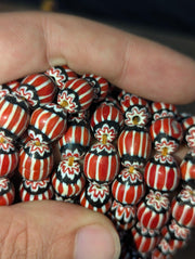 Chevron Glass Beads, Vintage Venetian Inspired Necklace | Six-Layer Multicolor | Full Strand 26 Inches, 12–10mm