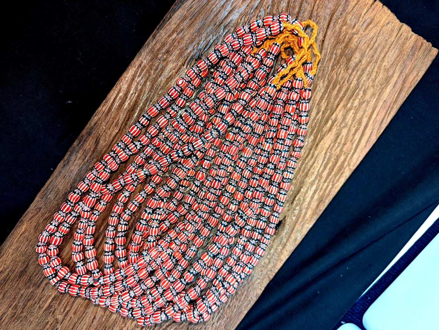 Vintage venetian style beads old african red chevron glass beads long strandGift