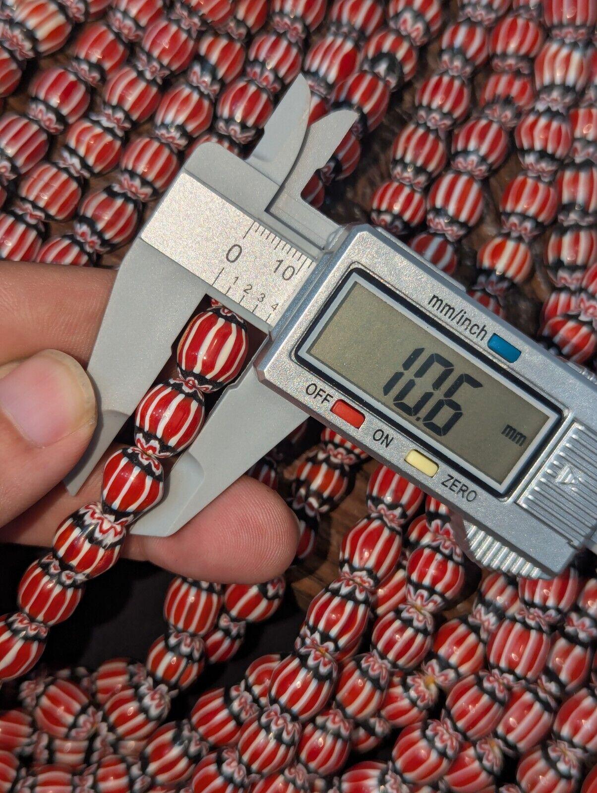 Vintage venetian style beads old african red chevron glass beads long strandGift