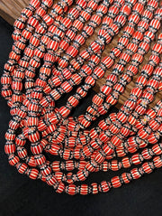 Chevron Glass Beads, Vintage Venetian Inspired Necklace | Six-Layer Multicolor | Full Strand 26 Inches, 12–10mm