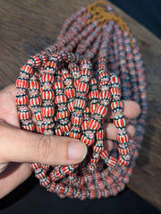 Chevron Glass Beads, Vintage Venetian Inspired Necklace | Six-Layer Multicolor | Full Strand 26 Inches, 12–10mm