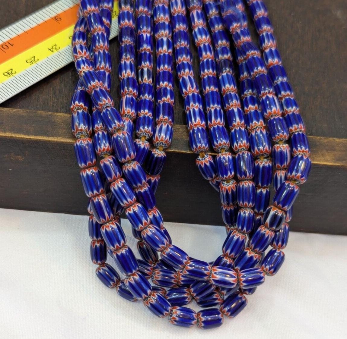 Hi quality vintage old blue chevron beads 6x9mm glass beads necklaceGift