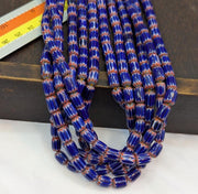 Hi quality vintage old blue chevron beads 6x9mm glass beads necklace.