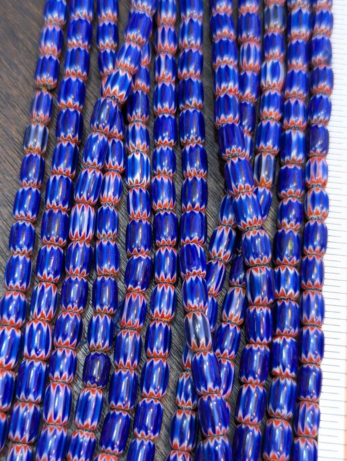 Hi quality vintage old blue chevron beads 6x9mm glass beads necklaceGift