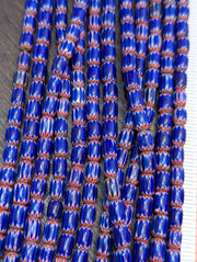 Hi quality vintage old blue chevron beads 6x9mm glass beads necklace.