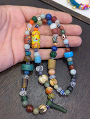 Vintage glass stones crystal mix beads necklace jn-3.