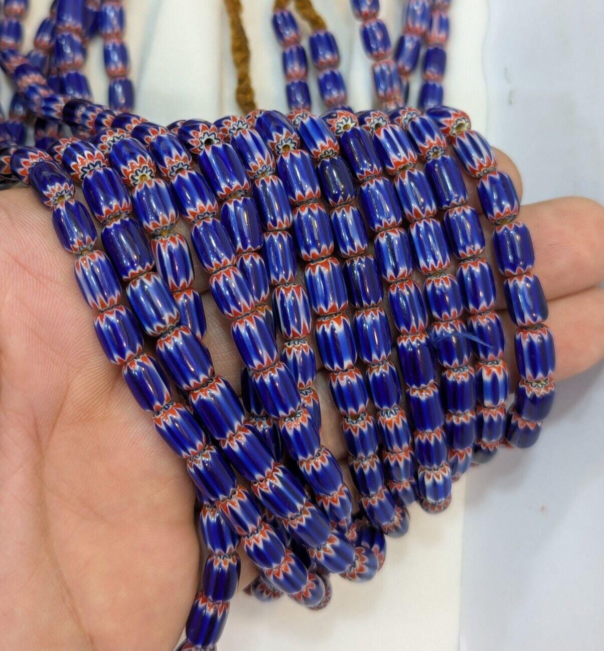 Hi quality vintage old blue chevron beads 6x9mm glass beads necklaceGift