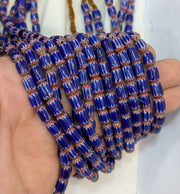 Hi quality vintage old blue chevron beads 6x9mm glass beads necklace.