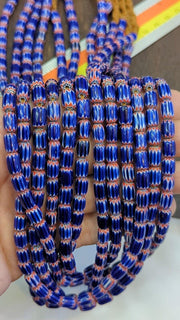 Hi quality vintage old blue chevron beads 6x9mm glass beads necklace.
