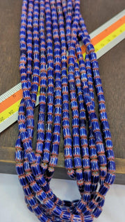Hi quality vintage old blue chevron beads 6x9mm glass beads necklace.