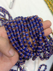 Hi quality vintage old blue chevron beads 6x9mm glass beads necklace.