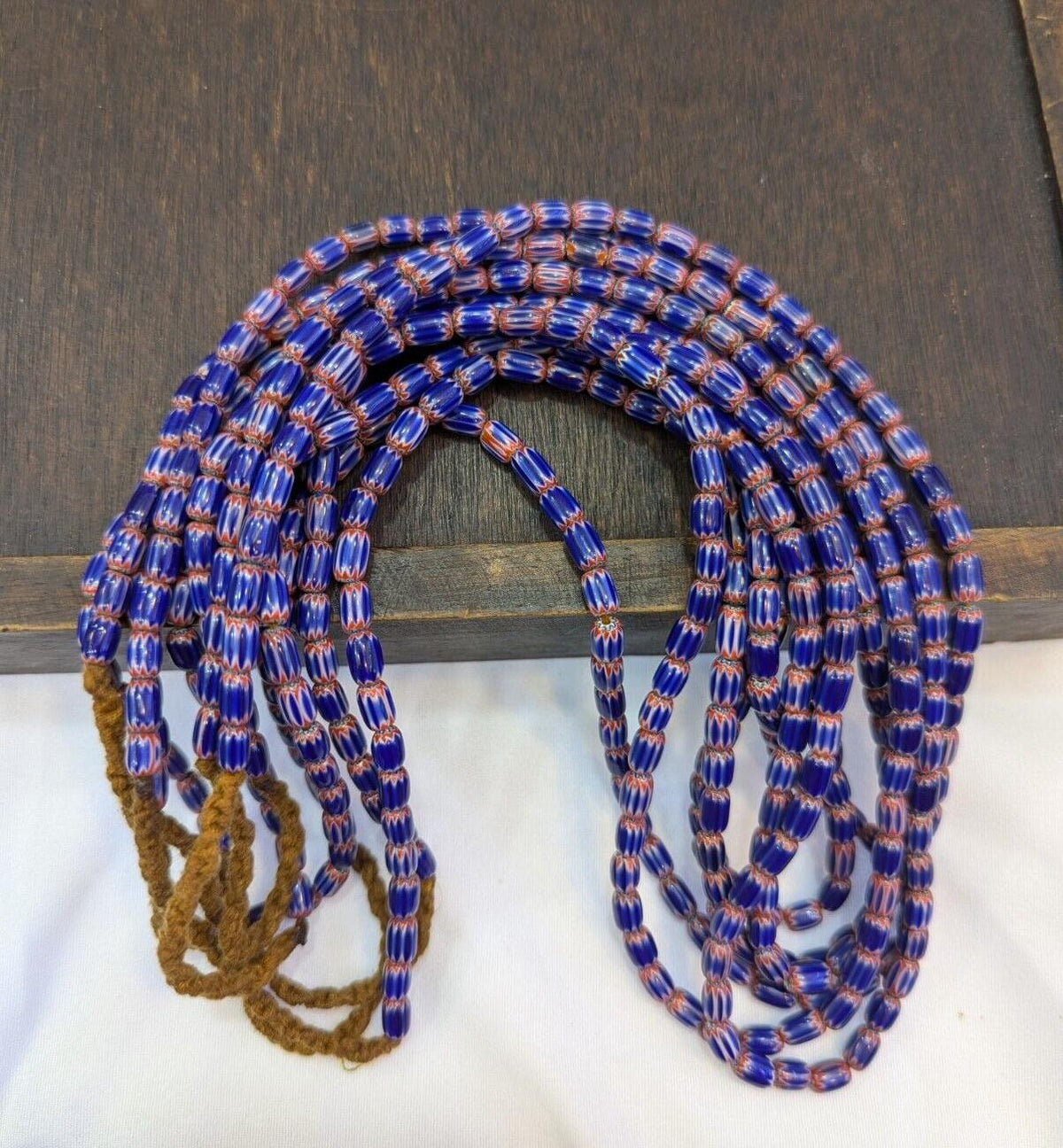 Hi quality vintage old blue chevron beads 5x7mm glass beads necklaceGift