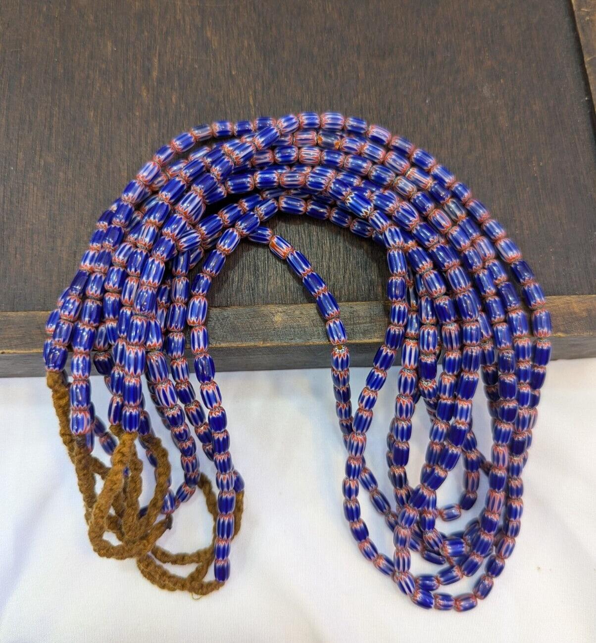 Hi quality vintage old blue chevron beads 5x7mm glass beads necklaceGift