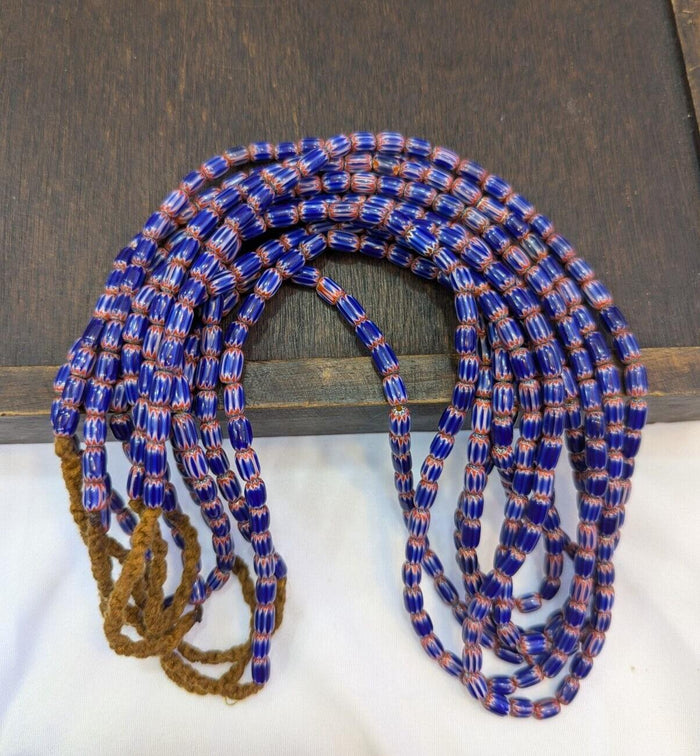 Hi quality vintage old blue chevron beads 5x7mm glass beads necklaceGift