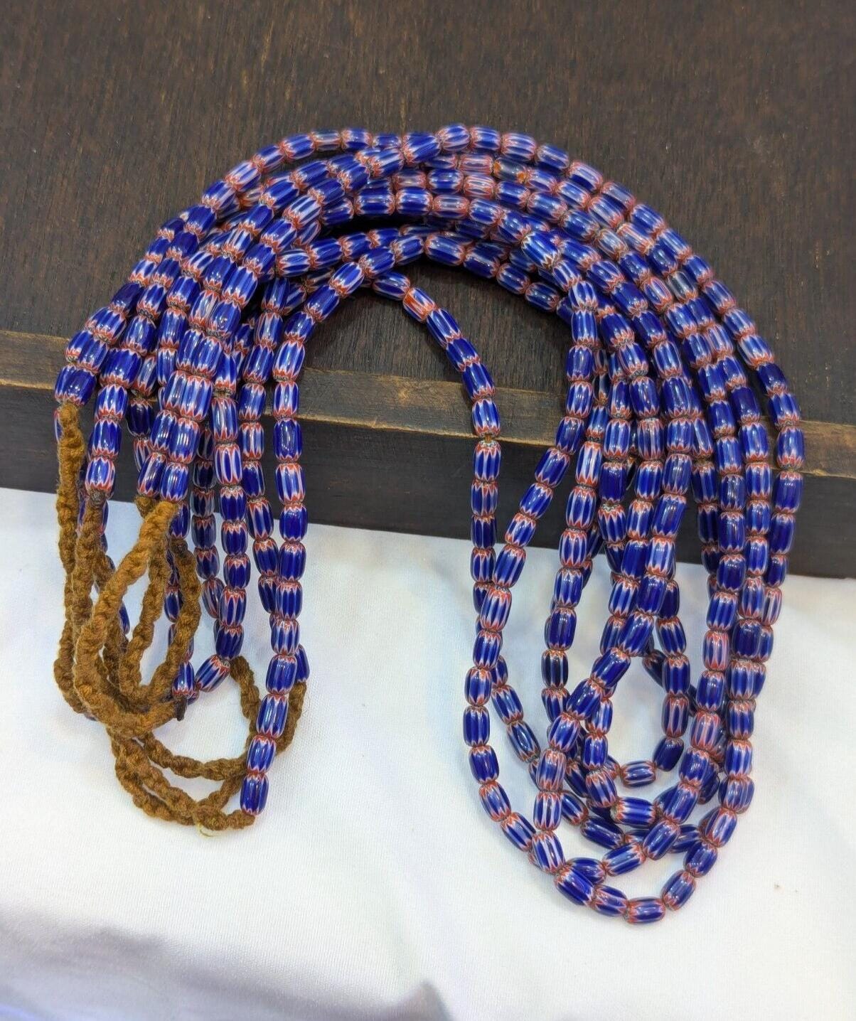 Hi quality vintage old blue chevron beads 5x7mm glass beads necklaceGift