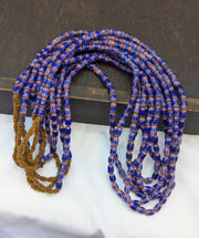Hi quality vintage old blue chevron beads 5x7mm glass beads necklace.
