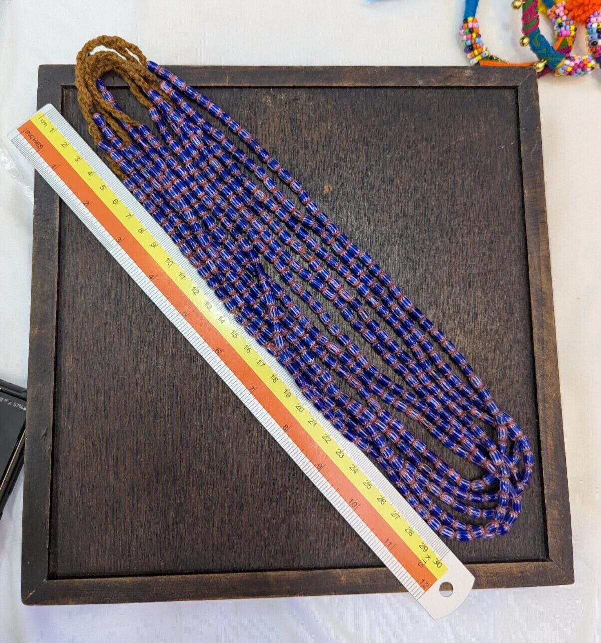 Hi quality vintage old blue chevron beads 5x7mm glass beads necklaceGift