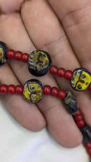 Antiaque vintage venetian whiteheart  face glass beads beaded necklace fw2.