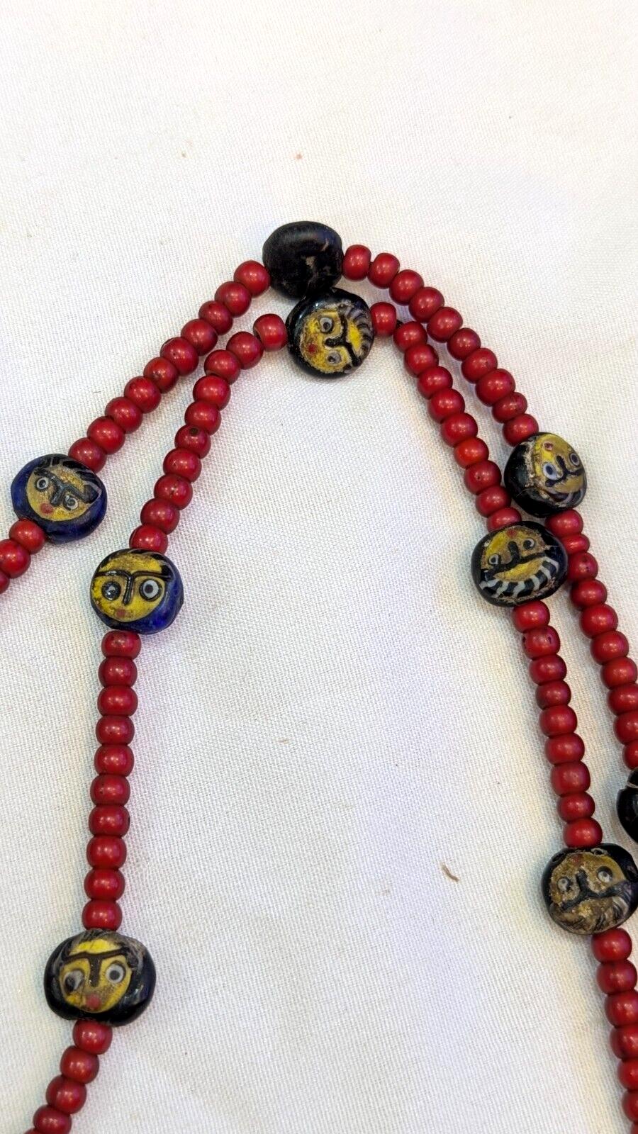 Antiaque vintage venetian whiteheart  face glass beads beaded necklaceGift