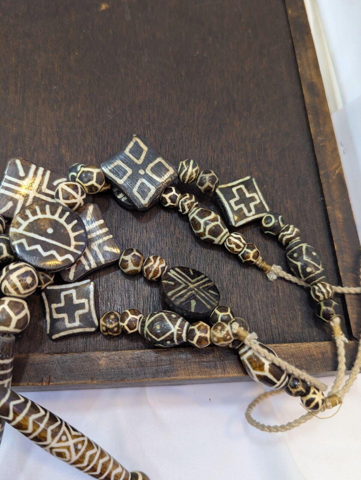 Lot 2 asian burmese old pumtek petrified wood stone beads necklaces
