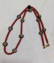 Antiaque vintage venetian whiteheart  face glass beads beaded necklace.