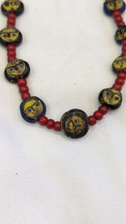 Antiaque vintage venetian whiteheart  face glass beads beaded necklace fw3.