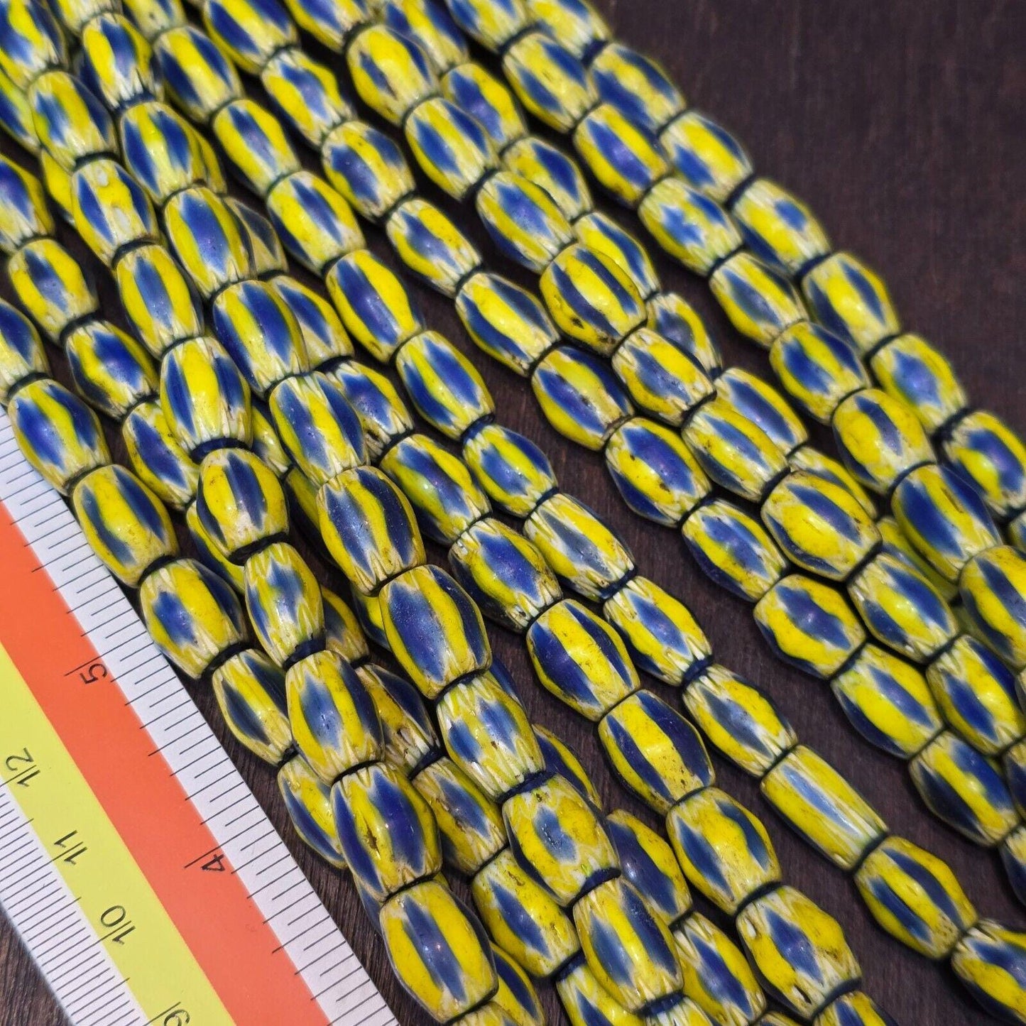 Vintage yellow tube chevron venetian inspired beads strand necklace nc-524