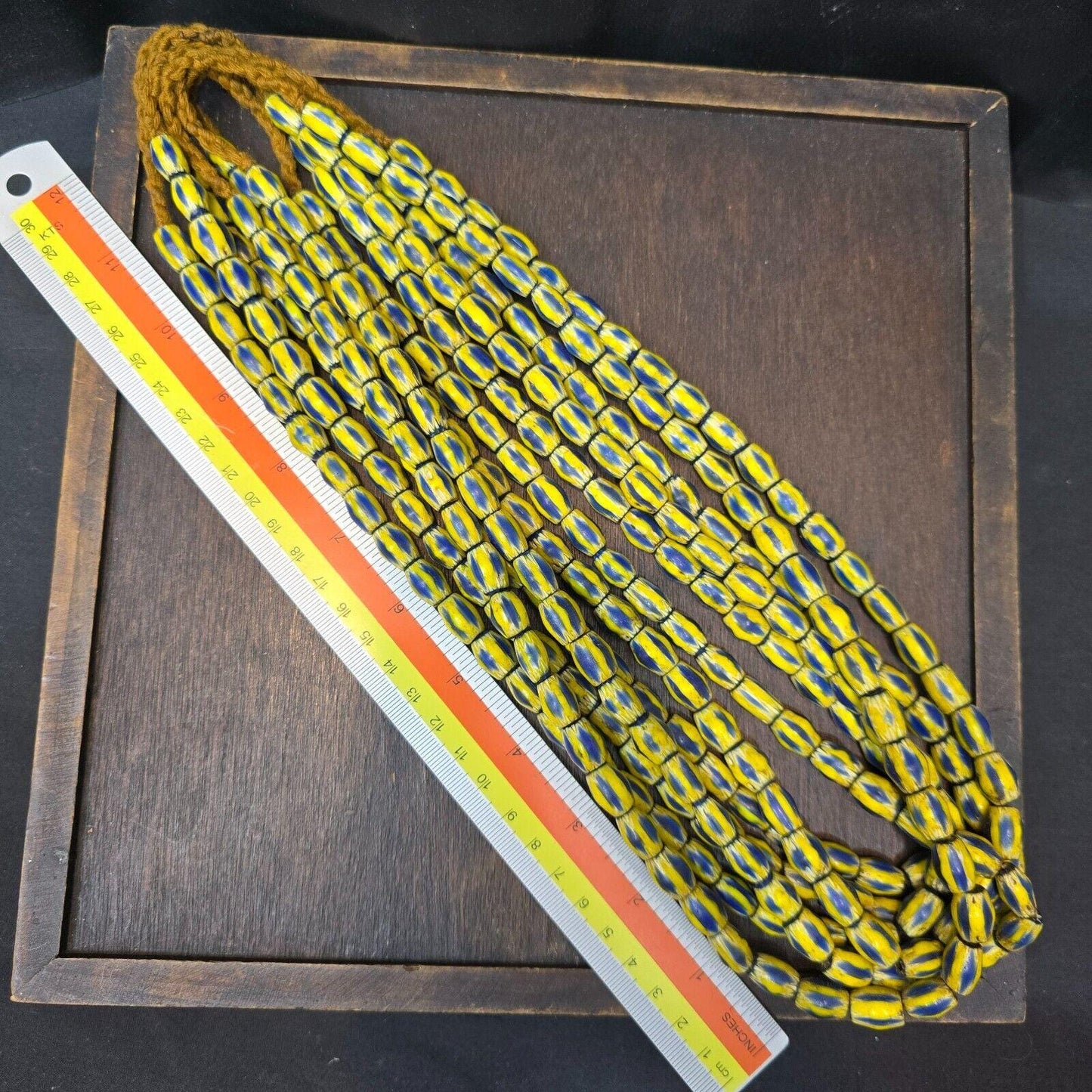 Vintage yellow tube chevron venetian inspired beads strand necklace nc-524