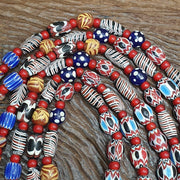Vintage venetian style chevron feather skunk mix glass beads necklace mx-122.