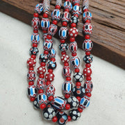 Vintage venetian style chevron feather skunk mix glass beads necklace mx-122.